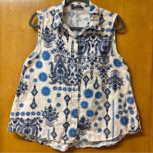 Chic Made in Italy Linen/Cotton Sleeveless Paisley Button Down Shirt